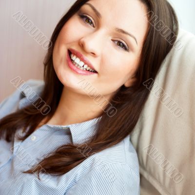 Closeup portrait of cute young business woman smiling