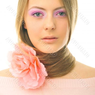 Portrait of a beautiful female model on white background