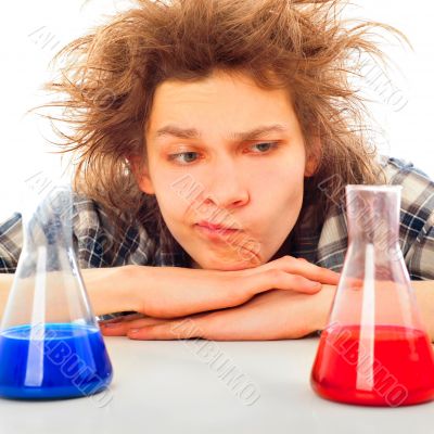 Portrait of funny young man with awesome hairdo isolated on whit