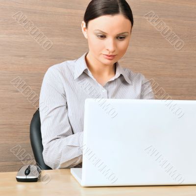 Portrait of a beautiful young businesswoman on the computer, wor