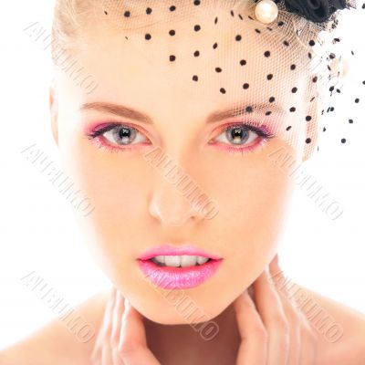 Young beautiful woman with hair decoration - isolated on white Young beautiful woman with hair decoration - isolated on white