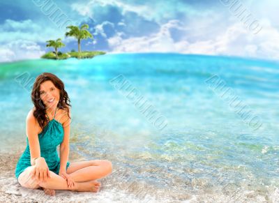 Young beautiful sexy tanned brunette woman wearing elegant dress Young beautiful sexy tanned brunette woman wearing elegant dress