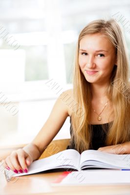 A portrait of a caucasian race school student at classroom