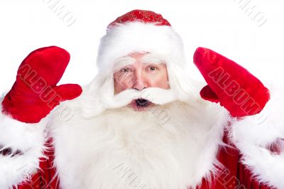 Christmas theme: Santa Claus bowing something from his arms