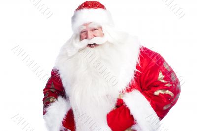 Traditional Santa Claus giving a big `ho ho ho` belly laugh. Iso