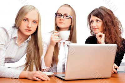 Group of women with a laptop computer - isolated