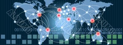 World map with hot points of connections network and servers loc World map with hot points of connections network and servers loc