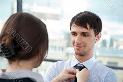 Two contemporary business people at a meeting