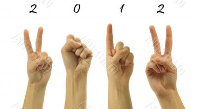 The number 2012 are shown via fingers in creative New Year greet
