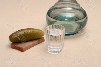 Vodka and snack.