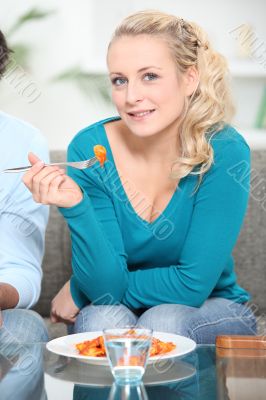 Woman eating a meal