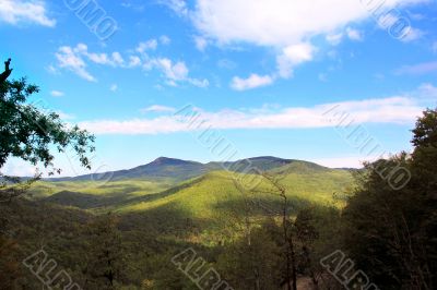 Summer landscape with Caucasus green mountains