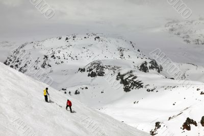 Skiers on top of the mountain