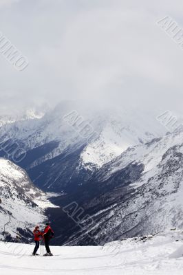 Skiers on top of the mountain