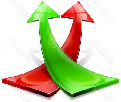 Red and green positive arrows