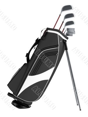 Black bag with golf clubs