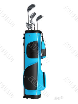 Blue bag with golf clubs