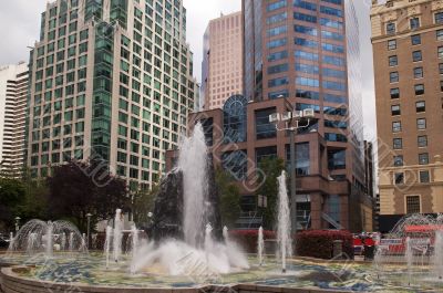 Fountain among skyscrapers