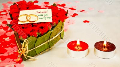 Two rings and a blank card with two candles Two rings and a blank card with two candles