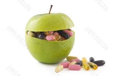 Apple with pills