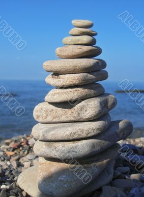 Balanced stones on the seashore