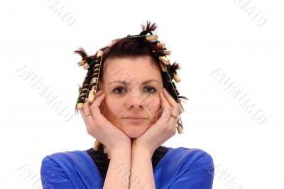 woman in curlers