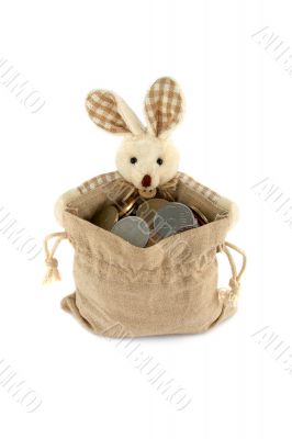 Easter Bunny with a full bag of coins