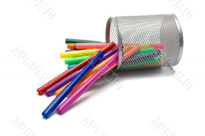 Markers lying in pencil holder