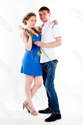 man gives a woman flowers