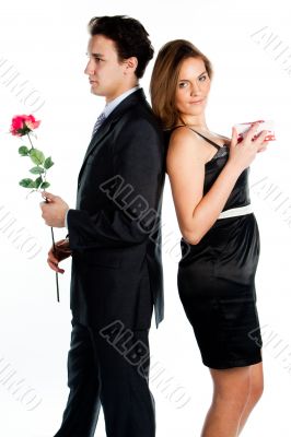 man gives a woman flowers