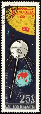 Soviet spaceship Luna-2 on Mongolian post stamp