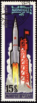 Rocket start on Mongolian post stamp