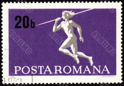 Javelin throwin on post stamp