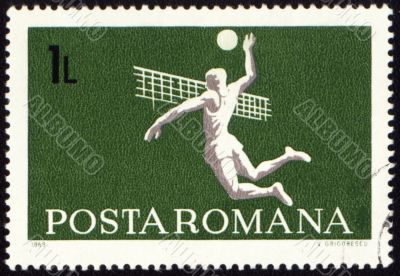 Volleyball on post stamp