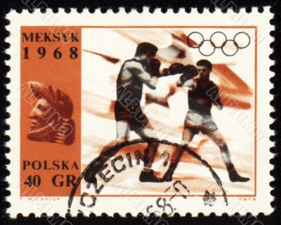 Boxing on post stamp of Poland