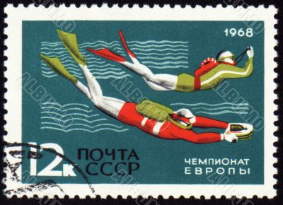 Post stamp shows diving competition