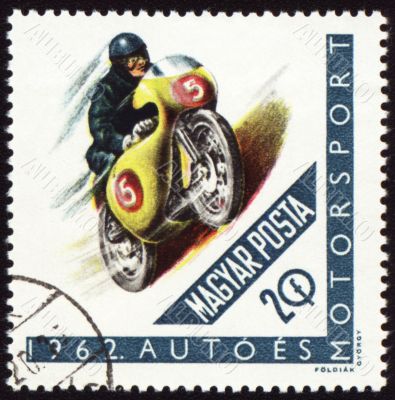 Post stamp shows motorcyclist