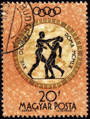 Post stamp shows boxing in ancient style