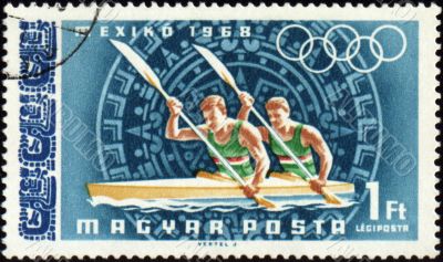 Rowing on post stamp