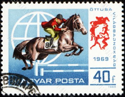 Jumping show on post stamp