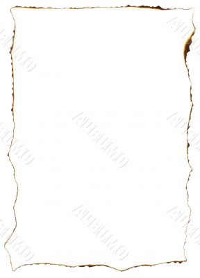 Frame of burnt edges on old paper sheet 