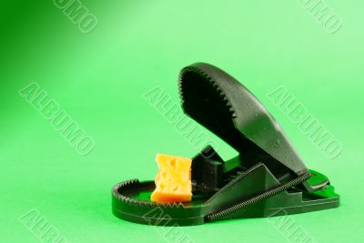 Black plastic mousetrap with bait