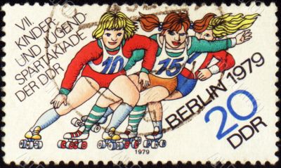 Roller skating on post stamp