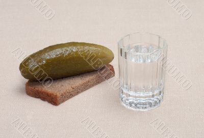 Vodka and snack.