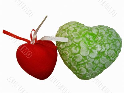 Red and green hearts on the white background isolated Red and green hearts on the white background isolated