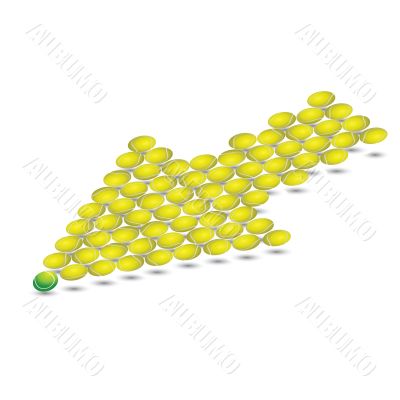 Yellow arrow from tennis balls. Vector illustration