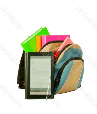 Electronic book with books in backpack
