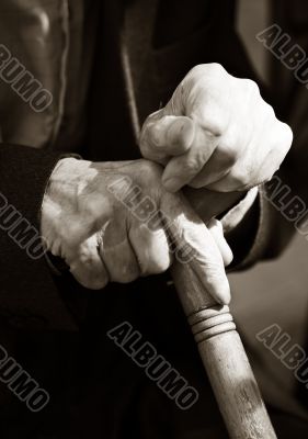 Hands of the elderly man