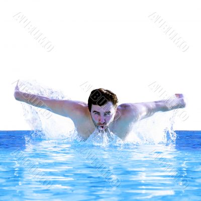 man swims using the butterfly 