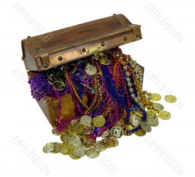 Pirate Treasure with Colorful Necklaces and Gold Coins